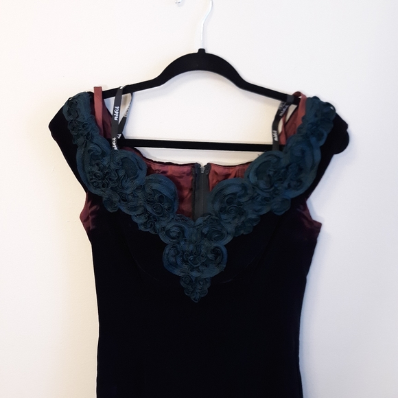 Dark Green Velvet Cocktail Dress Vintage 90's Y2K - Picture 3 of 15